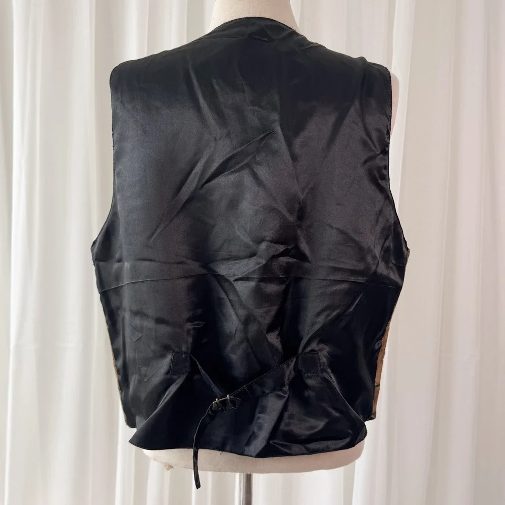 Vintage‎ Leather Vest Egyptian Hieroglyph Print Brown Black 90s Unisex Large